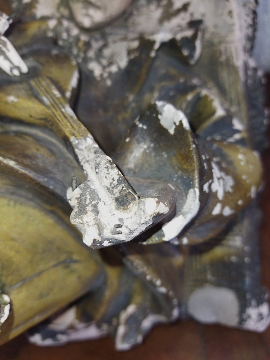 Antique Art Nouveau Plaster Signed Hochock "pierrot With Mandolin" Collection-photo-3