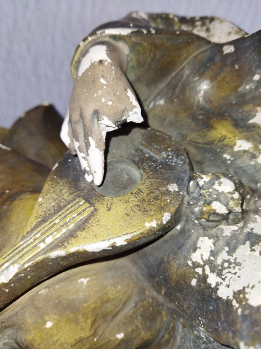 Antique Art Nouveau Plaster Signed Hochock "pierrot With Mandolin" Collection-photo-4