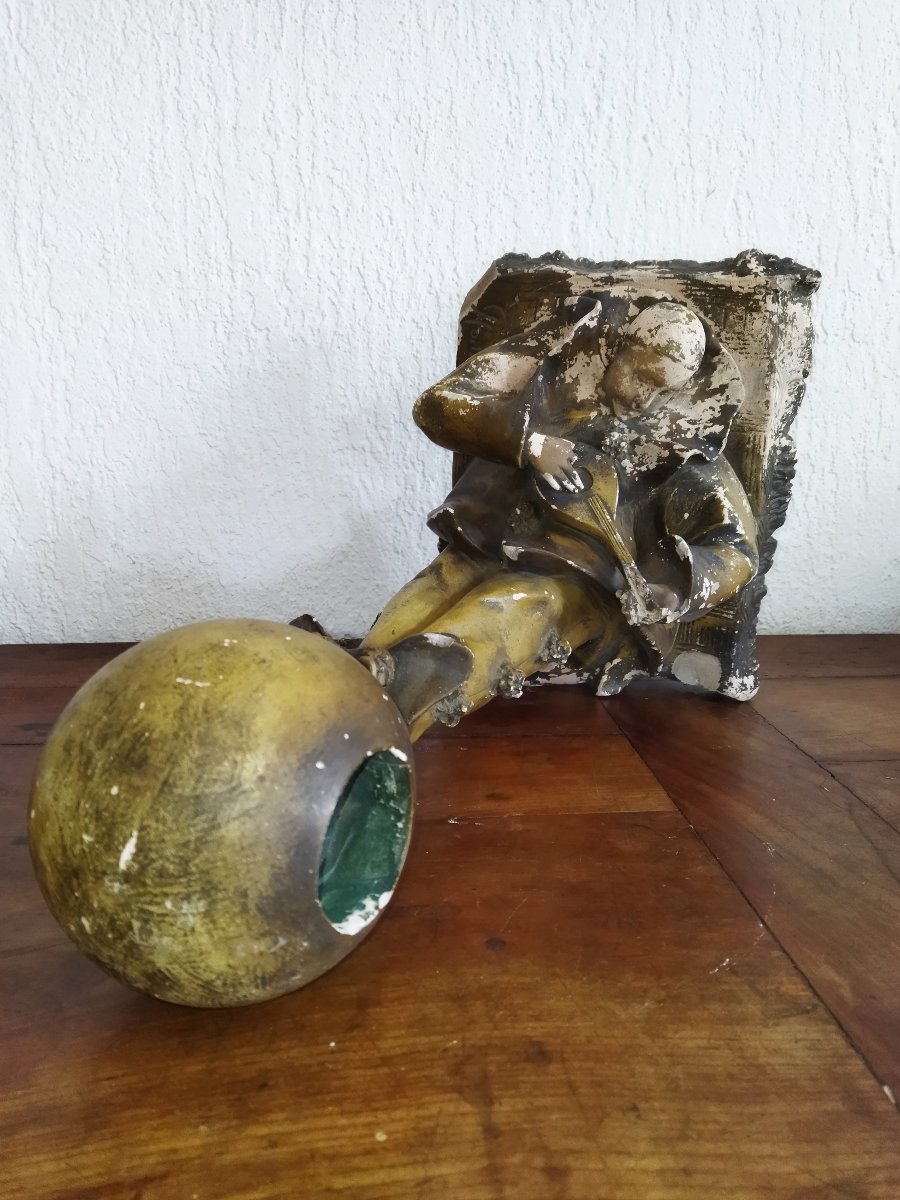 Antique Art Nouveau Plaster Signed Hochock "pierrot With Mandolin" Collection-photo-8