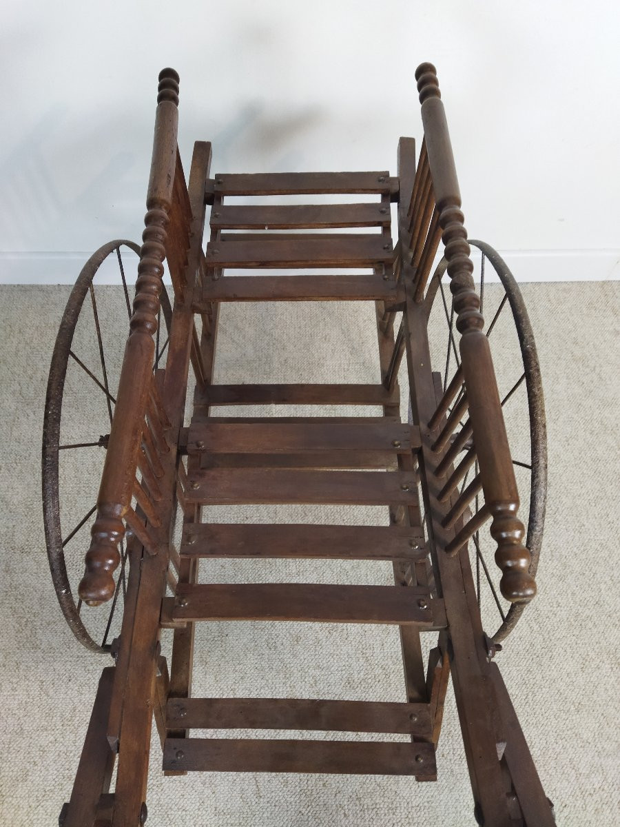 Handcart Double Seat Solid Wood Steel Wheels Traction For Children Good Condition-photo-3