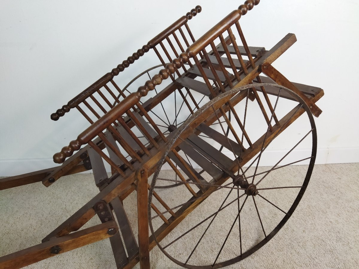 Handcart Double Seat Solid Wood Steel Wheels Traction For Children Good Condition-photo-4