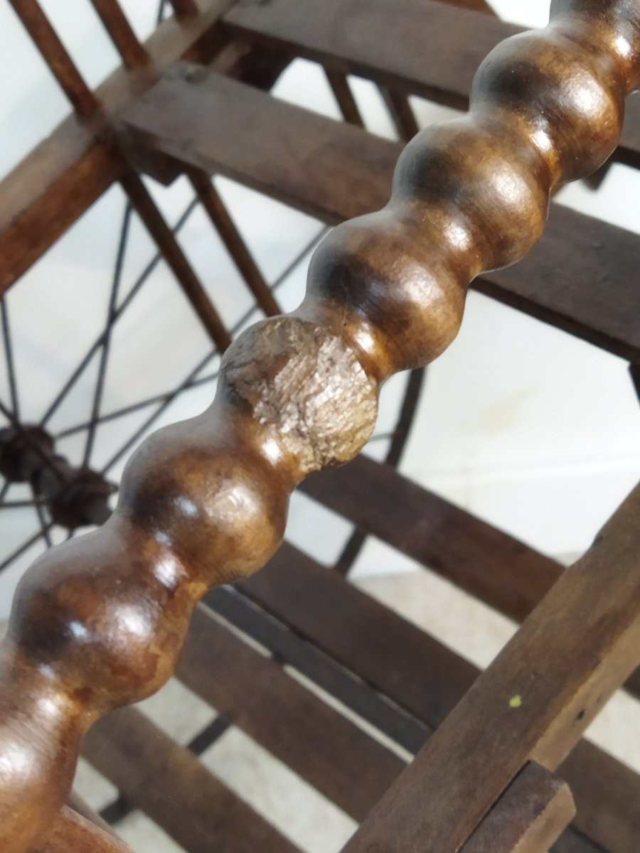 Handcart Double Seat Solid Wood Steel Wheels Traction For Children Good Condition-photo-1