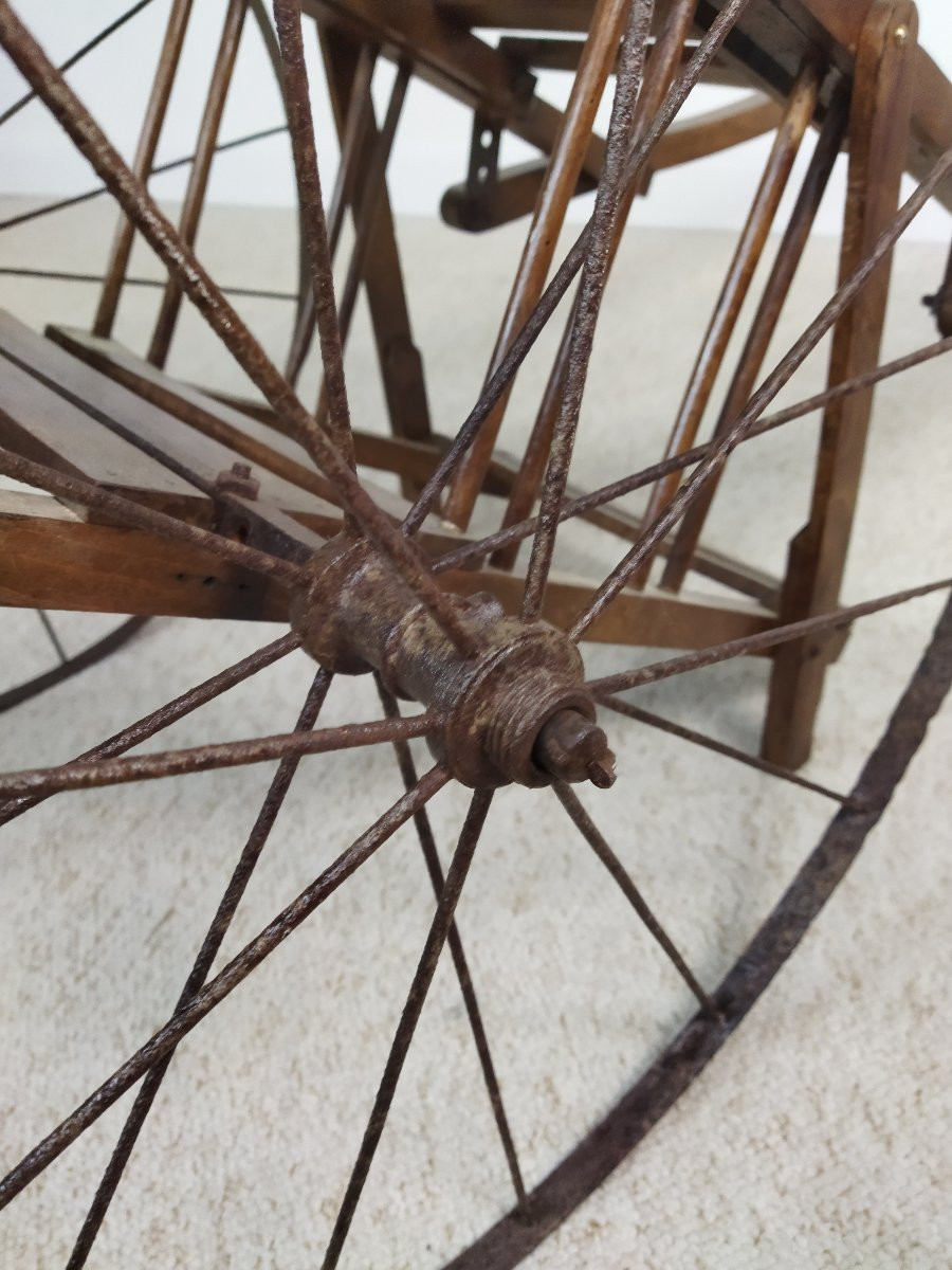 Handcart Double Seat Solid Wood Steel Wheels Traction For Children Good Condition-photo-3