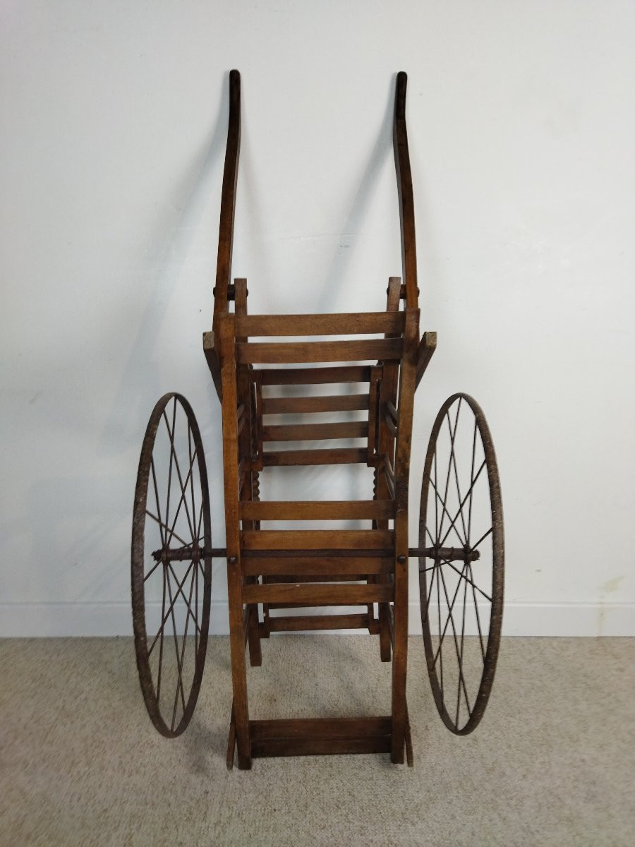 Handcart Double Seat Solid Wood Steel Wheels Traction For Children Good Condition-photo-4