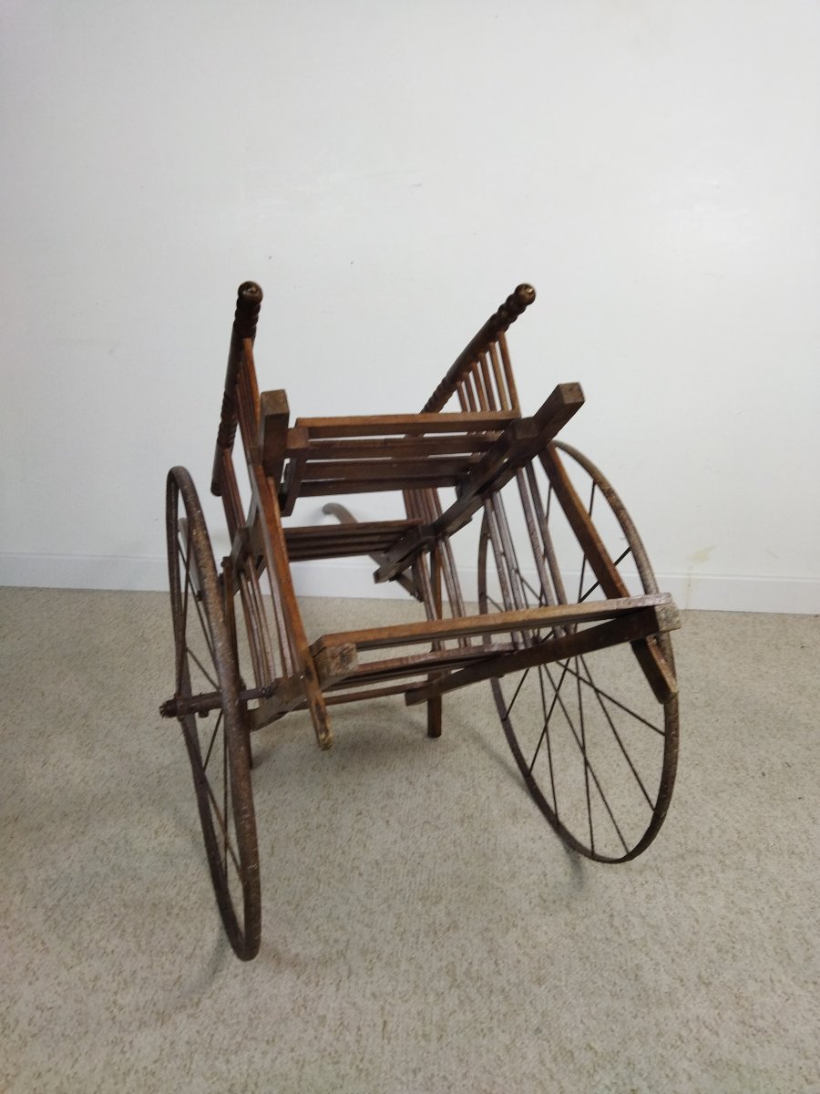 Handcart Double Seat Solid Wood Steel Wheels Traction For Children Good Condition-photo-5