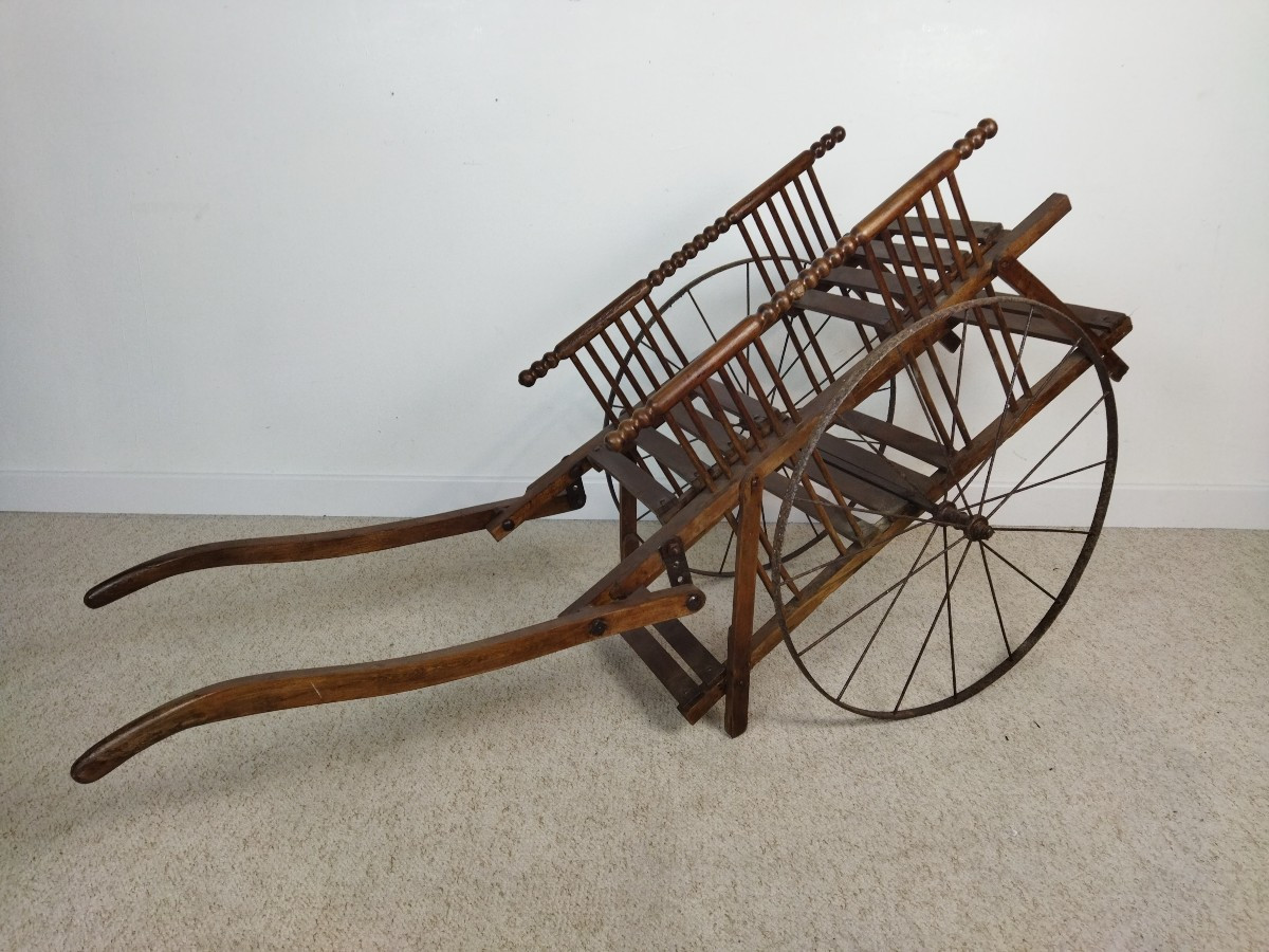 Handcart Double Seat Solid Wood Steel Wheels Traction For Children Good Condition