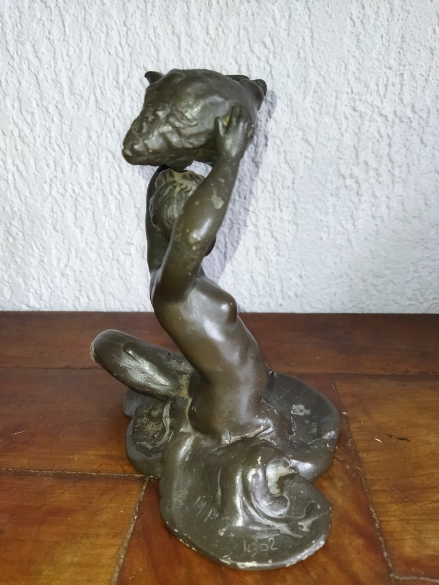 Art Nouveau Candle Holder Curiosity Mermaid Woman Fish Topped With A Shell Collection-photo-4