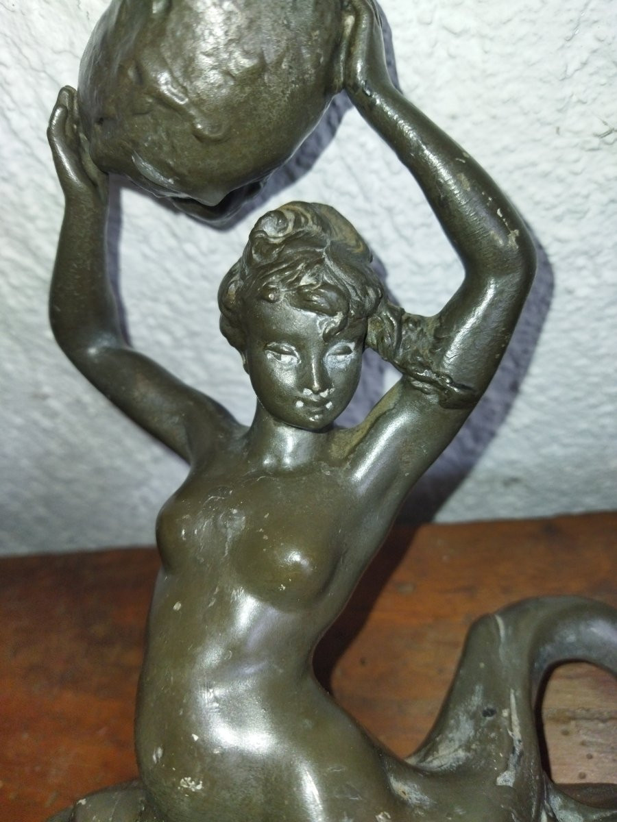Art Nouveau Candle Holder Curiosity Mermaid Woman Fish Topped With A Shell Collection-photo-2