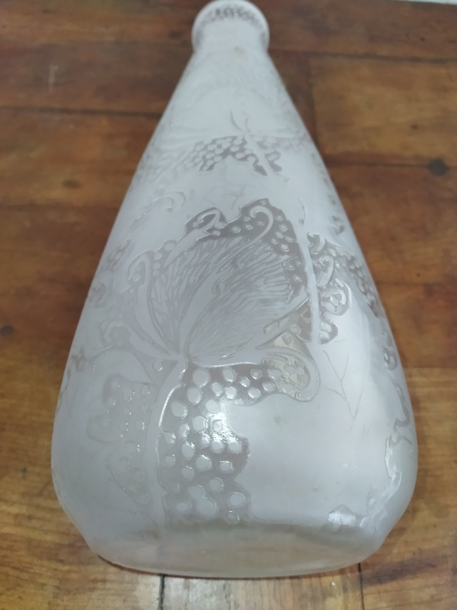 Art Deco Leune Large Acid-etched Frosted Glass Vase With Stylized Thistle Decoration 40cms-photo-3