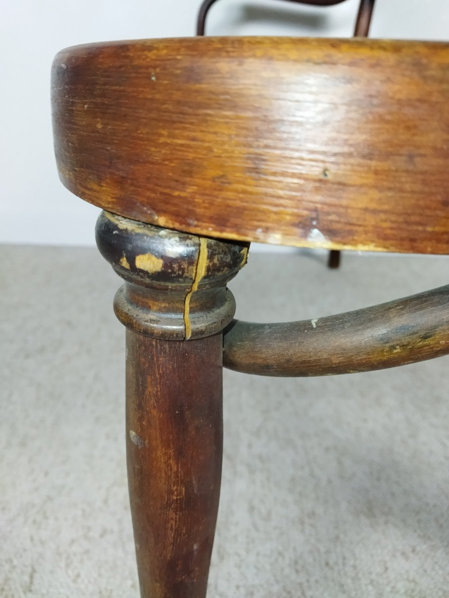 Thonet Wooden And Cane Bench With Bordeaux Fabric Backrest-photo-4