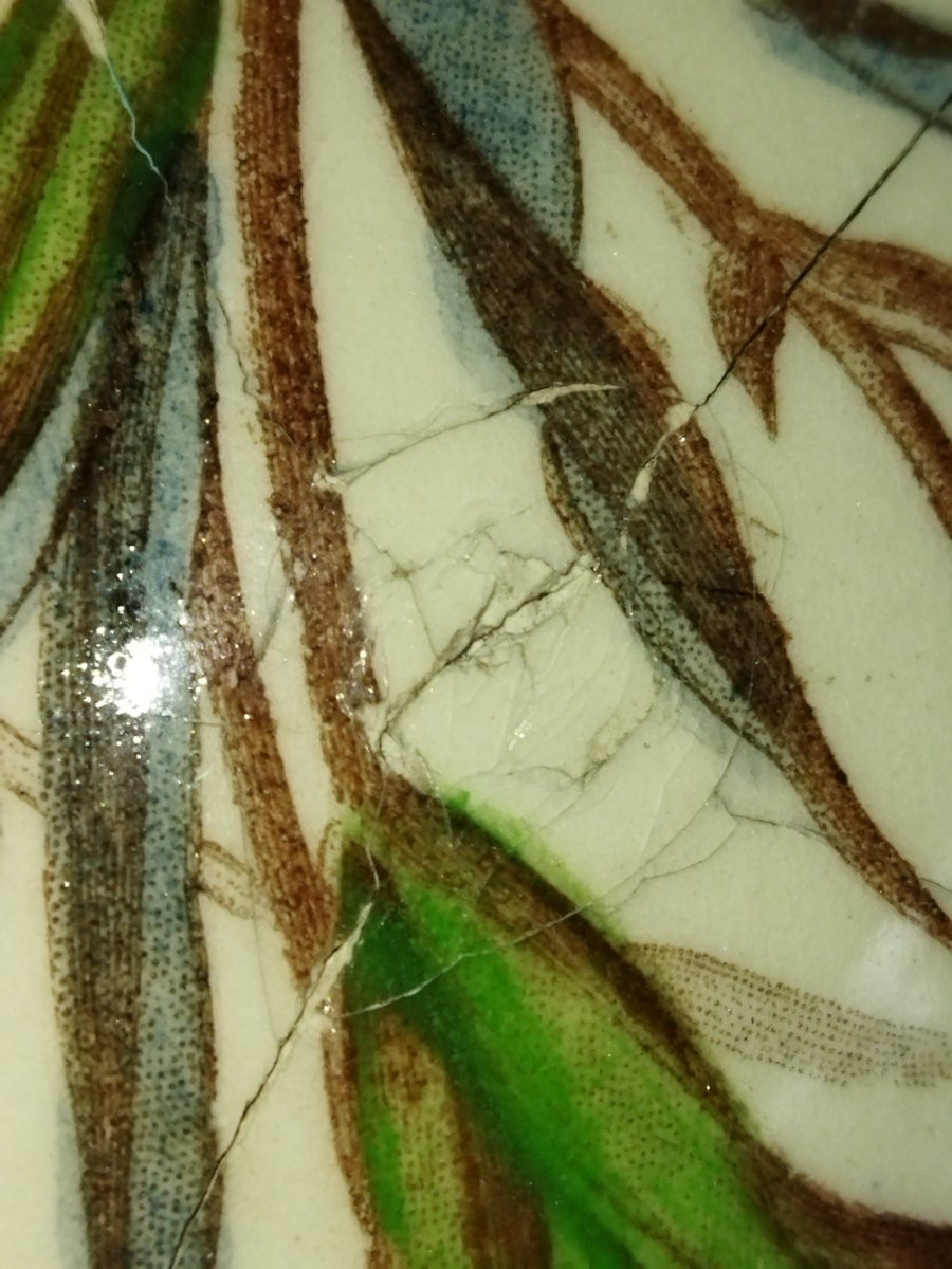 FONTAINE Murale Ancienne en Céramique Émaillée peinte à Décor d'Œillets et Papillons XIX -photo-3