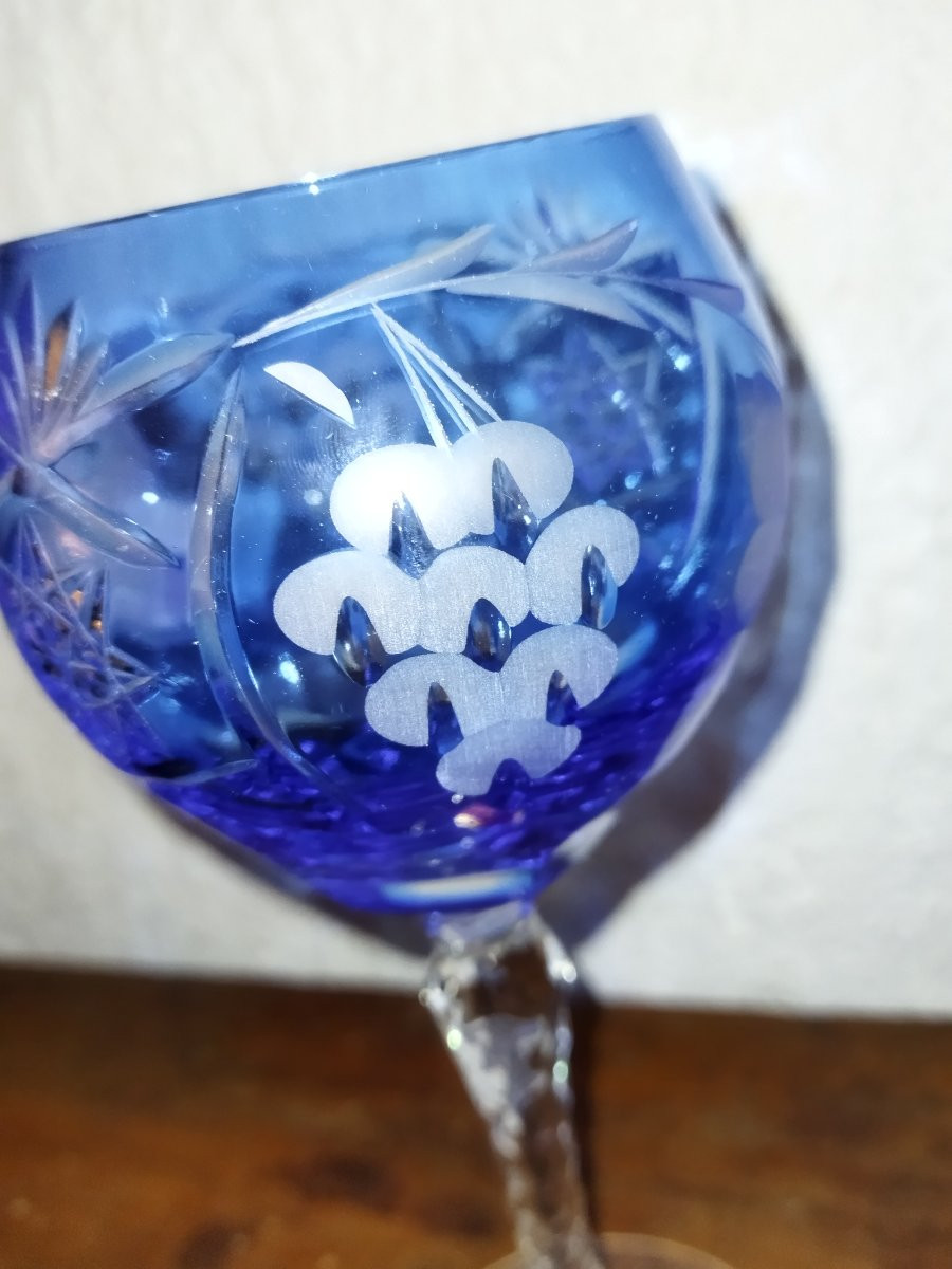 Cristal De Lorraine 6 Colored Cut Crystal Stemmed Glasses, New Condition -photo-3