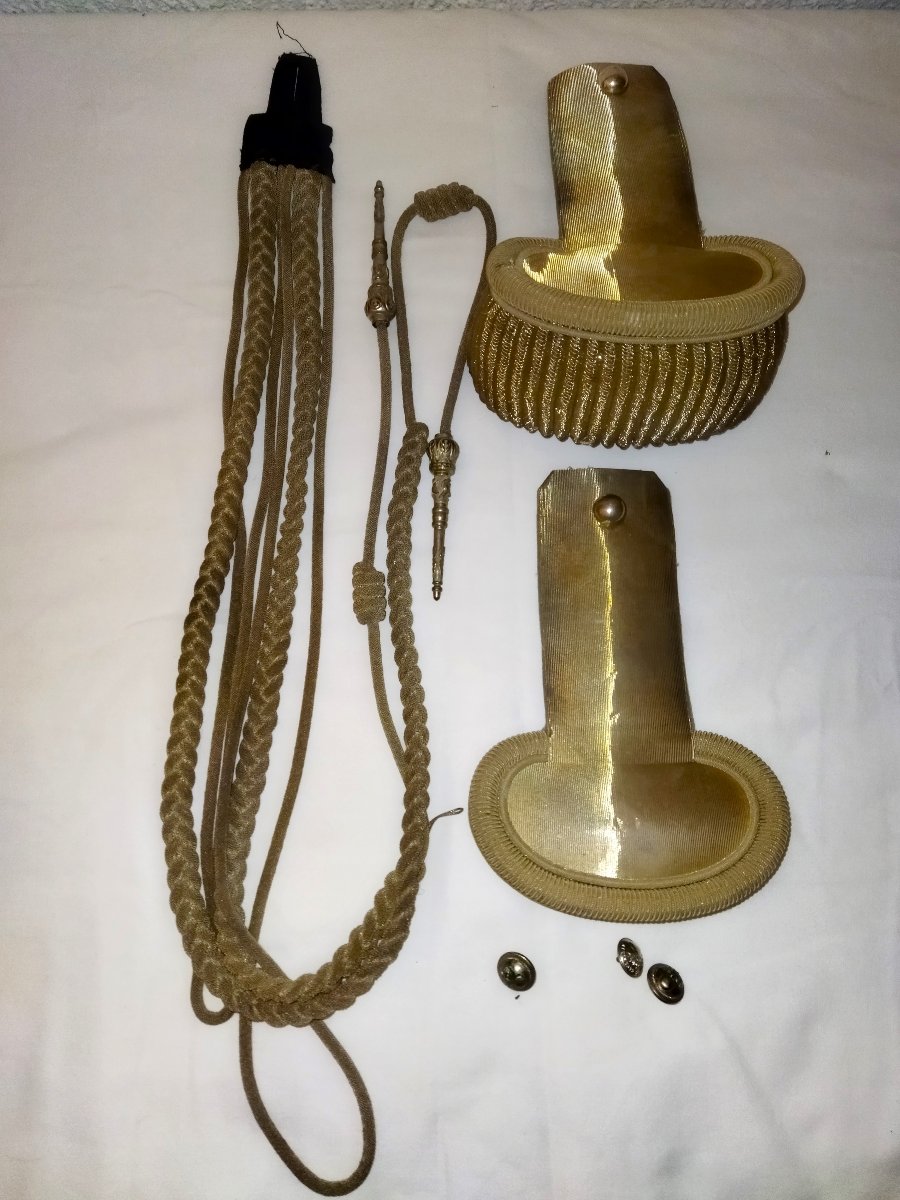 Militaria Antique Epaulettes Military Aiguillettes Gold Thread 19th Century Collection-photo-8