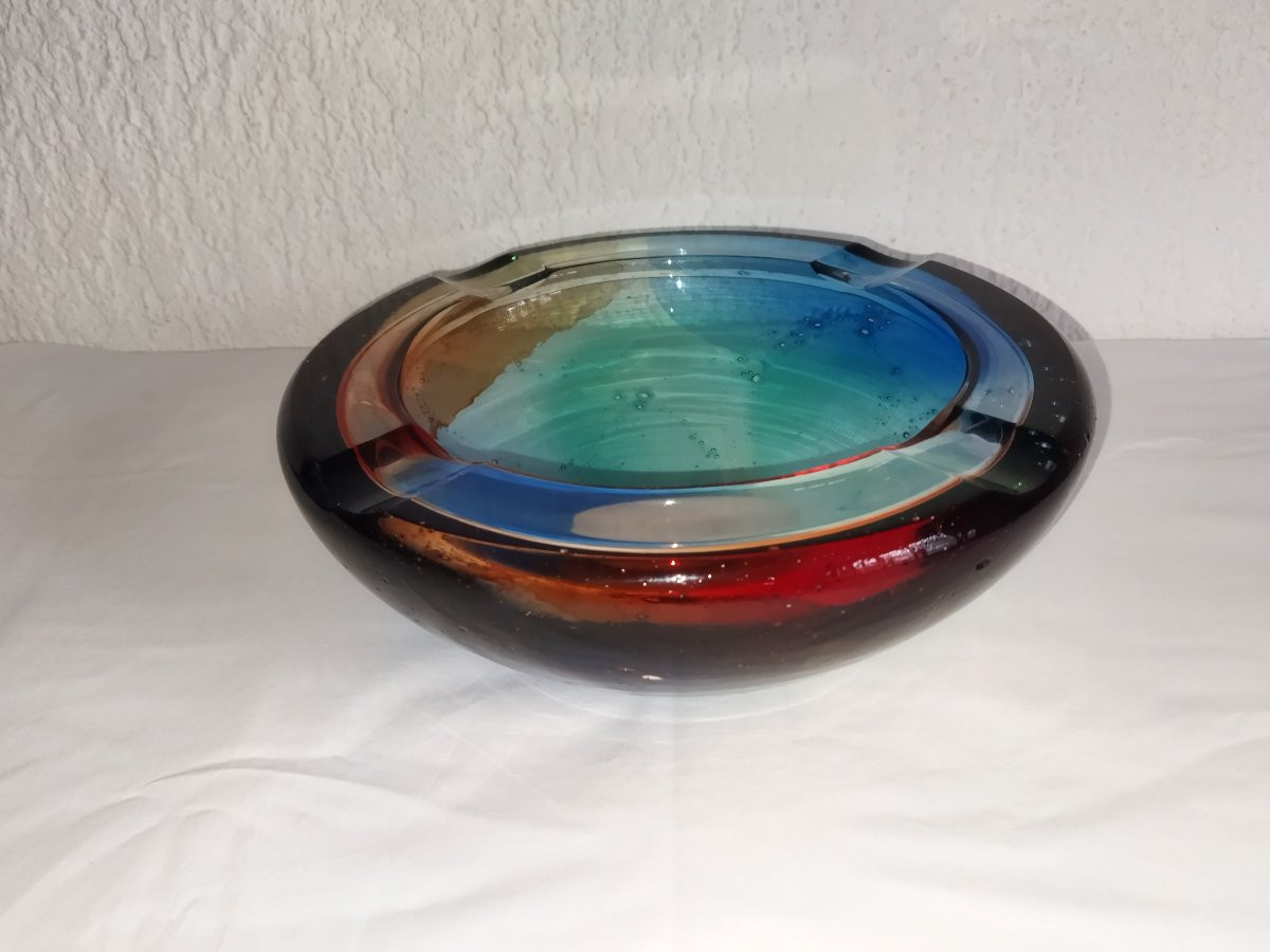 GIULIANO TOSI Maître Verrier Grand Cendrier Vintage et Design Verre soufflé coloré et signé-photo-2