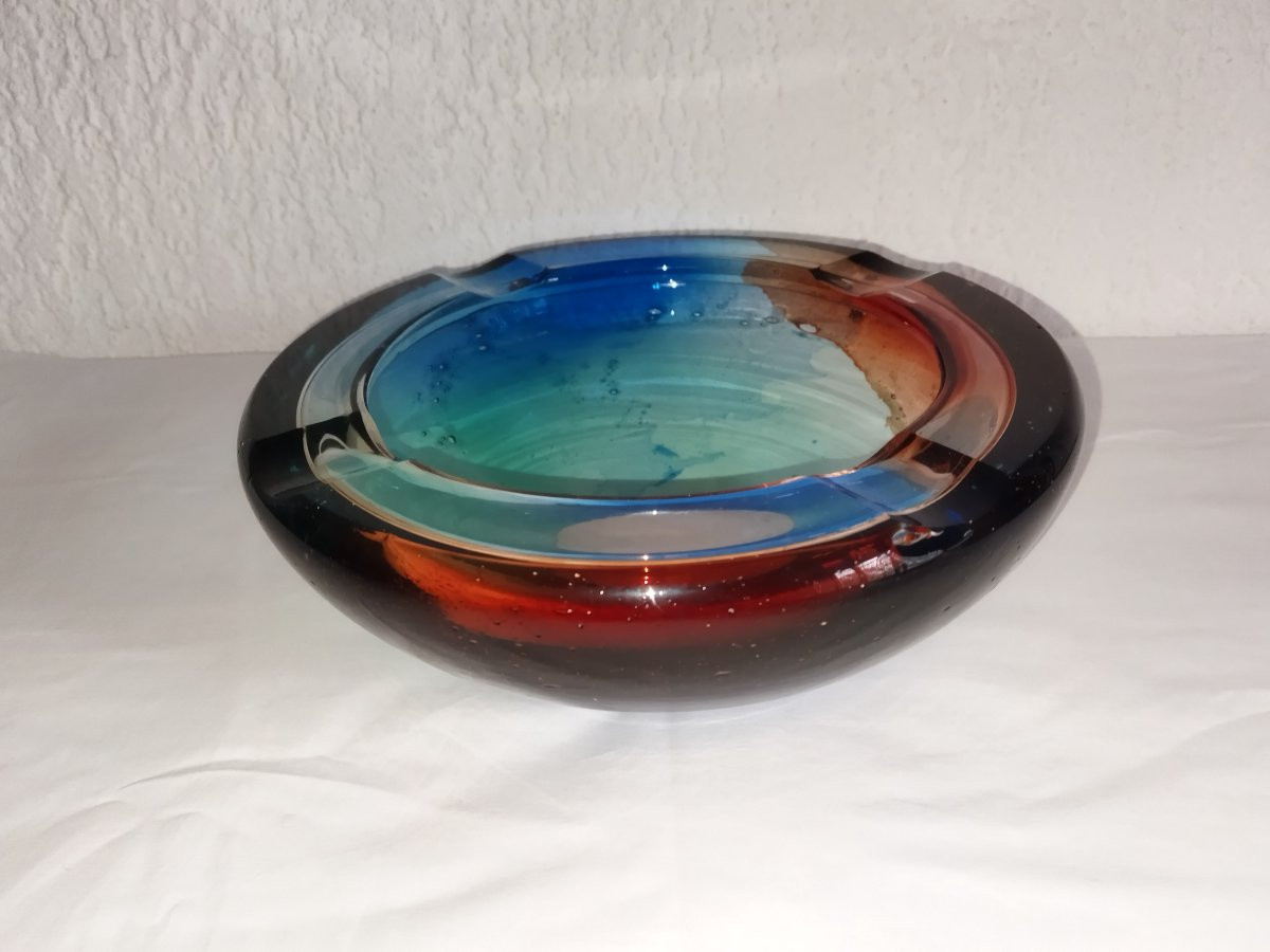 GIULIANO TOSI Maître Verrier Grand Cendrier Vintage et Design Verre soufflé coloré et signé-photo-3