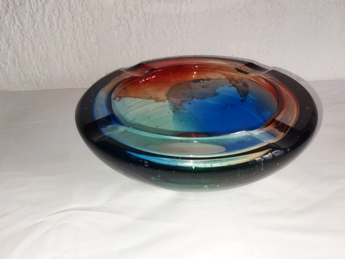 GIULIANO TOSI Maître Verrier Grand Cendrier Vintage et Design Verre soufflé coloré et signé-photo-4
