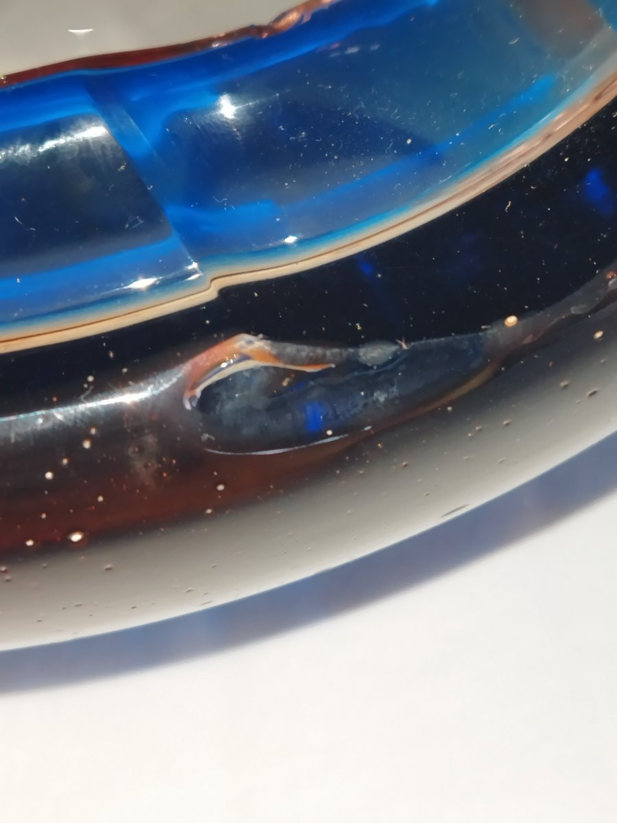 GIULIANO TOSI Maître Verrier Grand Cendrier Vintage et Design Verre soufflé coloré et signé-photo-2