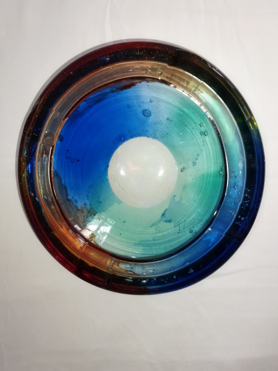 GIULIANO TOSI Maître Verrier Grand Cendrier Vintage et Design Verre soufflé coloré et signé-photo-4