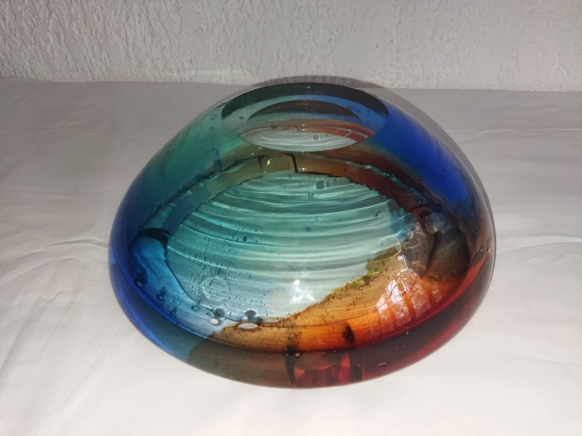 GIULIANO TOSI Maître Verrier Grand Cendrier Vintage et Design Verre soufflé coloré et signé-photo-5