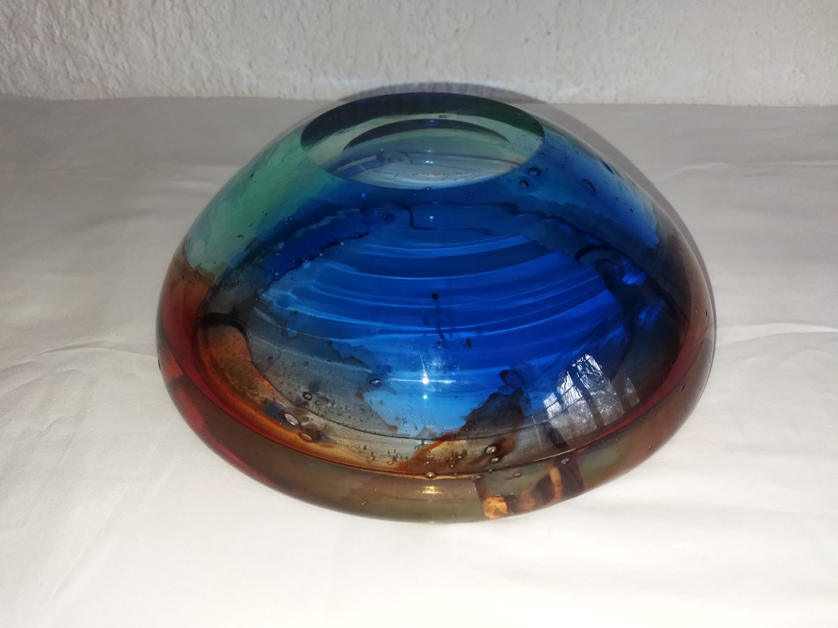GIULIANO TOSI Maître Verrier Grand Cendrier Vintage et Design Verre soufflé coloré et signé-photo-6