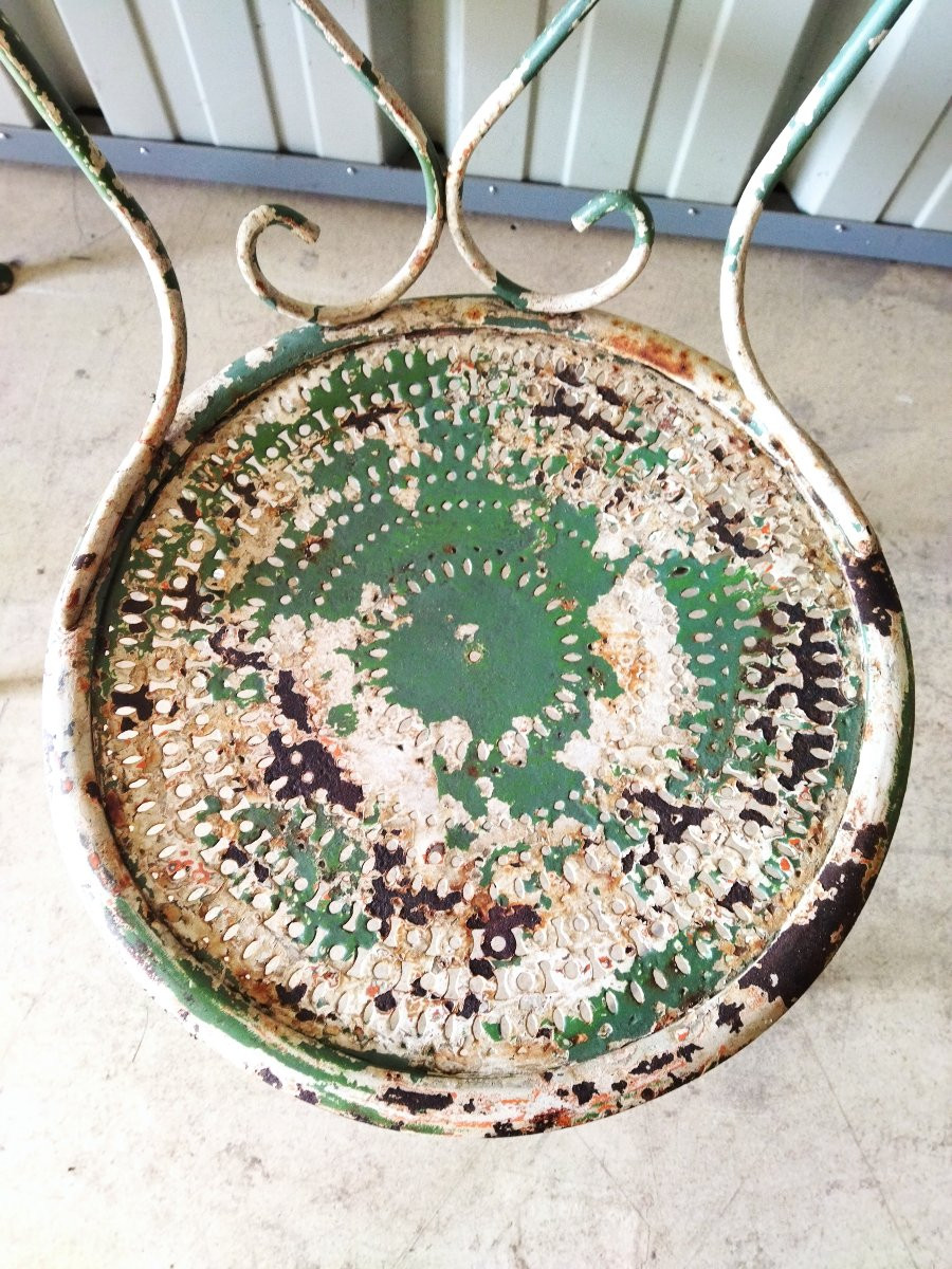 Pair Of Napoleon III Chairs, Wrought Iron, Double Legs-photo-2