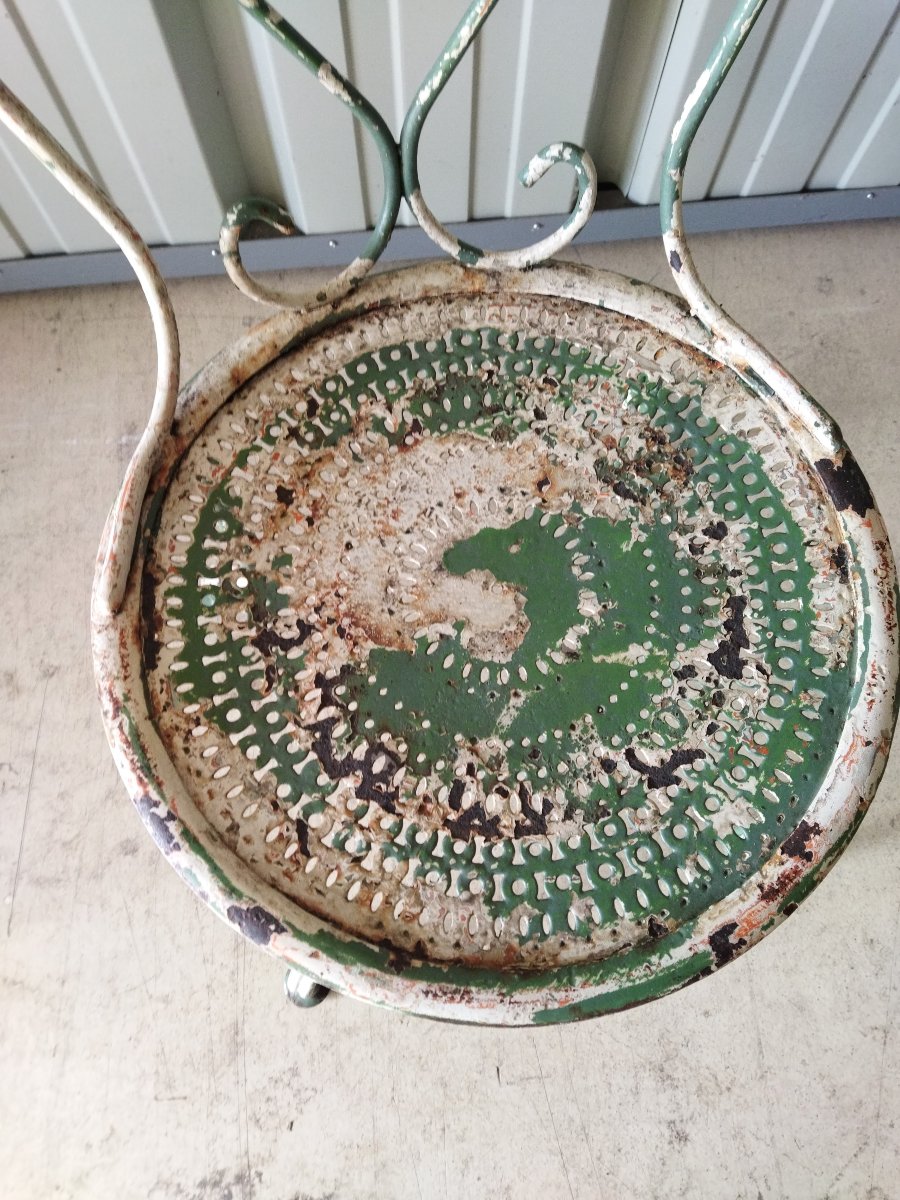 Pair Of Napoleon III Chairs, Wrought Iron, Double Legs-photo-3