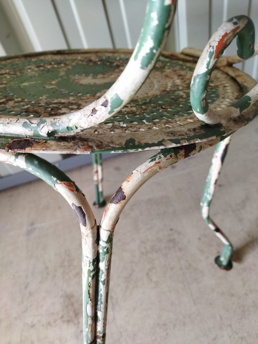 Pair Of Napoleon III Chairs, Wrought Iron, Double Legs-photo-5