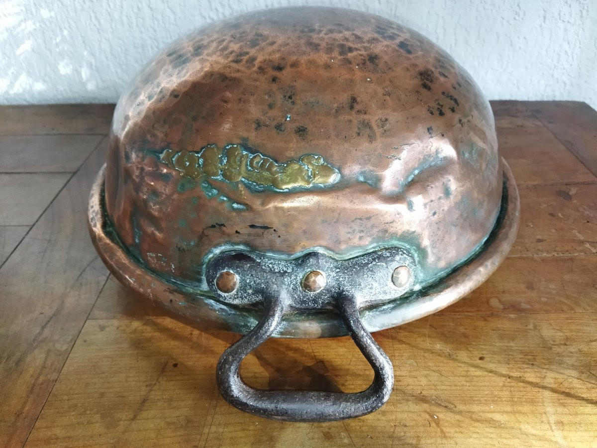 Antique Confectioner's/chocolatier's Basin, Thick Copper, Forged Steel Handles, "chicken Bottom"-photo-6