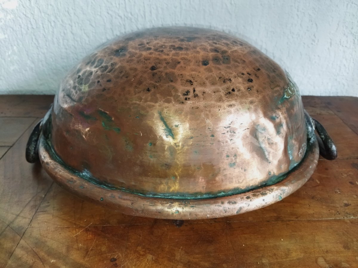 Antique Confectioner's/chocolatier's Basin, Thick Copper, Forged Steel Handles, "chicken Bottom"-photo-7