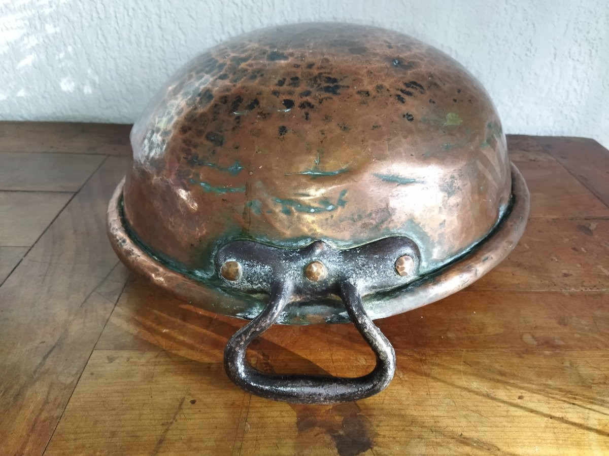 Antique Confectioner's/chocolatier's Basin, Thick Copper, Forged Steel Handles, "chicken Bottom"-photo-8