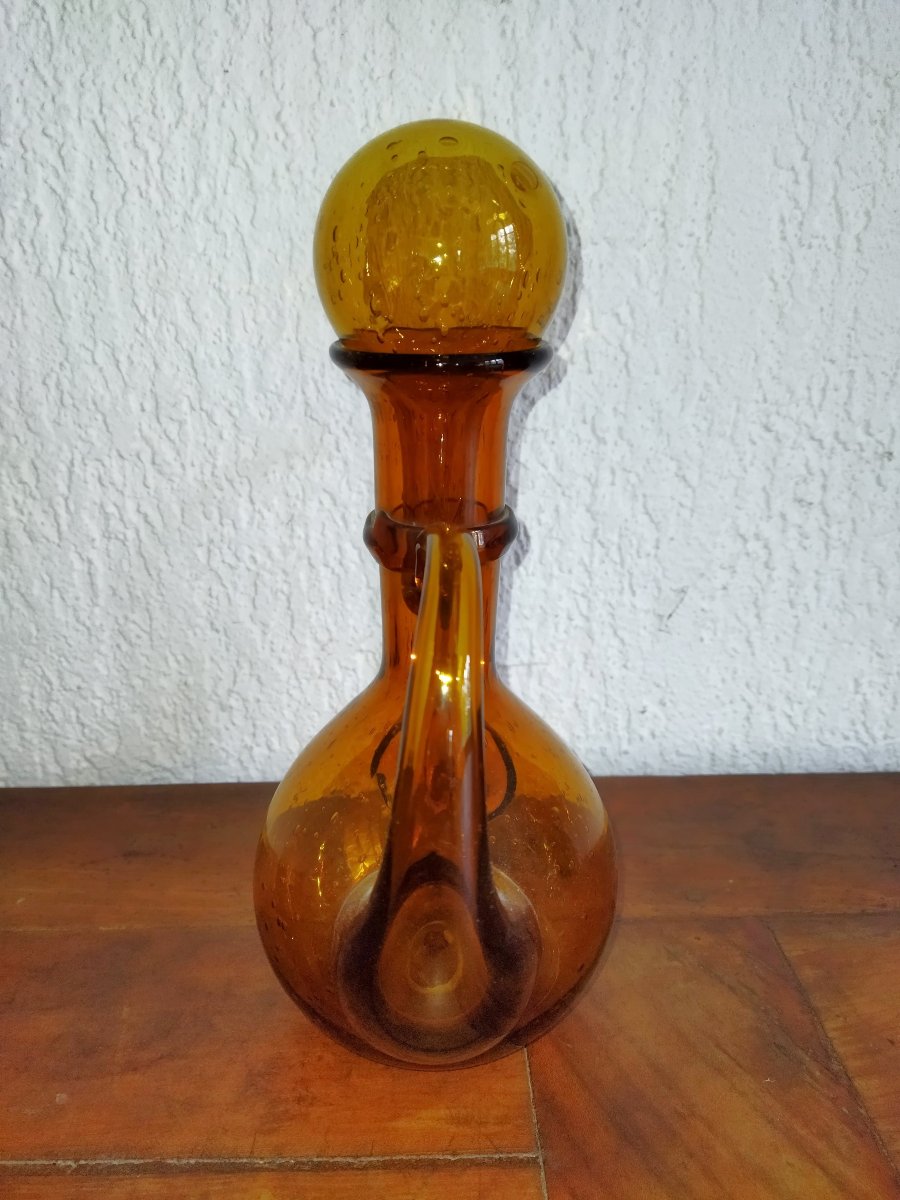 Biot Amber-colored Blown Glass Carafe/piercer Tableware-photo-3
