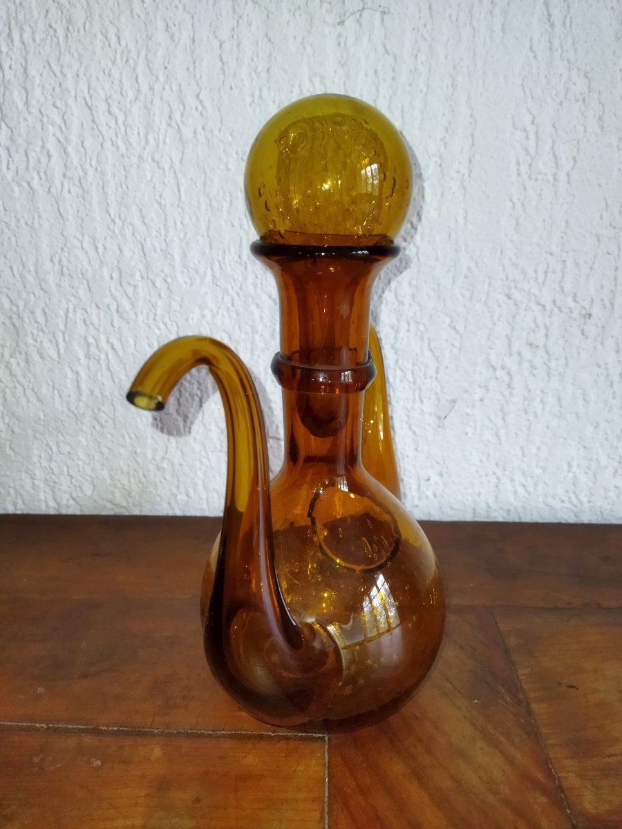 Biot Amber-colored Blown Glass Carafe/piercer Tableware-photo-4