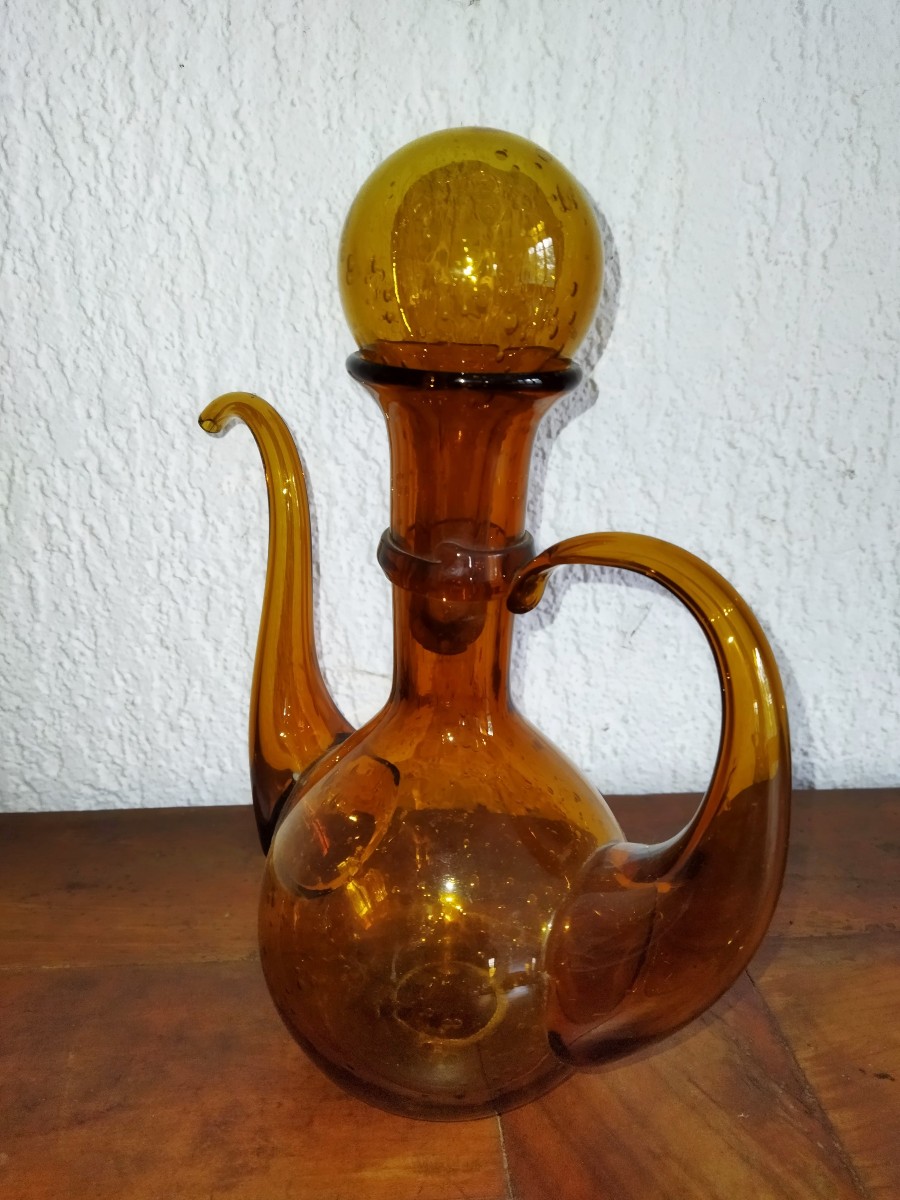 Biot Amber-colored Blown Glass Carafe/piercer Tableware