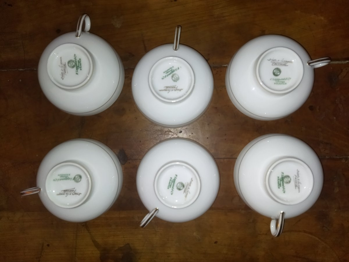 Limoges Legrand & Cie Set Of 12 Hand-decorated And Gilded Porcelain Cups-photo-4