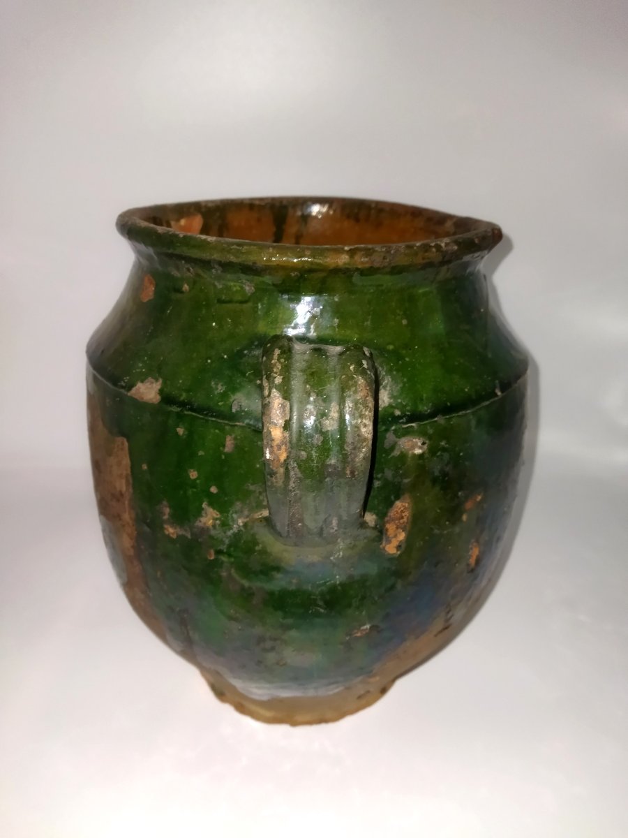 POTERIE Terre cuite Vernissée Verte Sud-Ouest Pot à Graisse/Confit Art populaire COLLECTION-photo-4