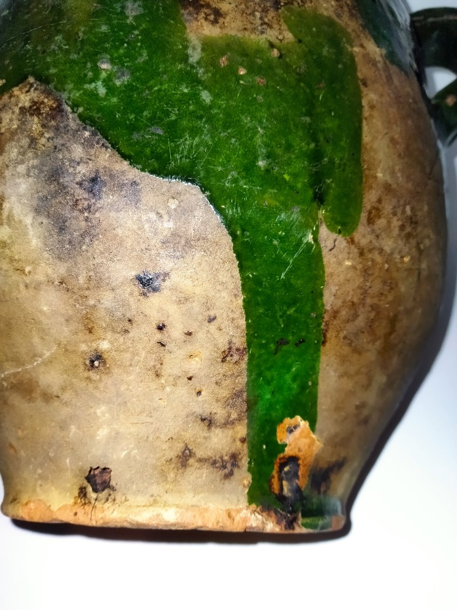 POTERIE Terre cuite Vernissée Verte Sud-Ouest Pot à Graisse/Confit Art populaire COLLECTION-photo-5