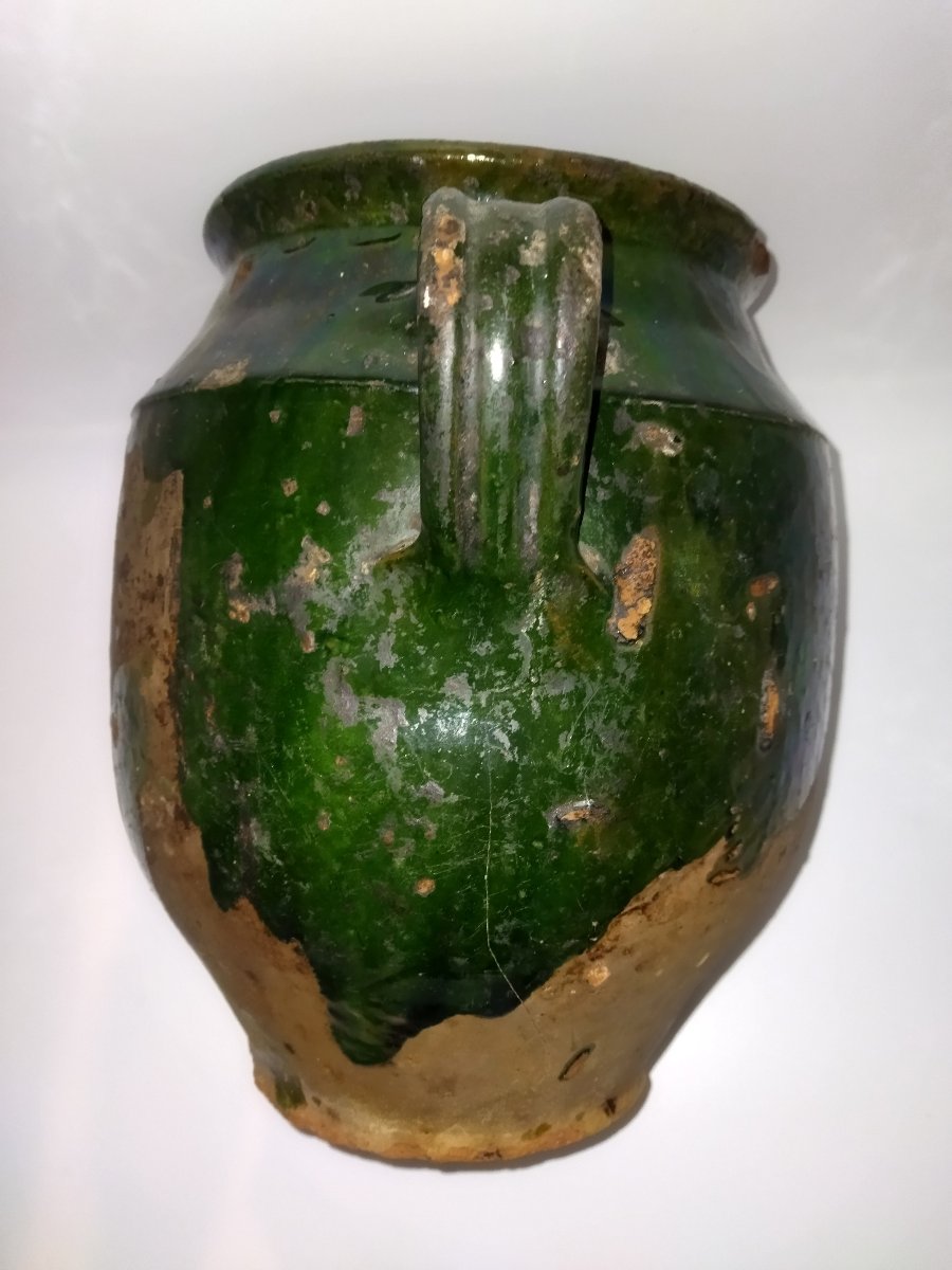 POTERIE Terre cuite Vernissée Verte Sud-Ouest Pot à Graisse/Confit Art populaire COLLECTION-photo-6