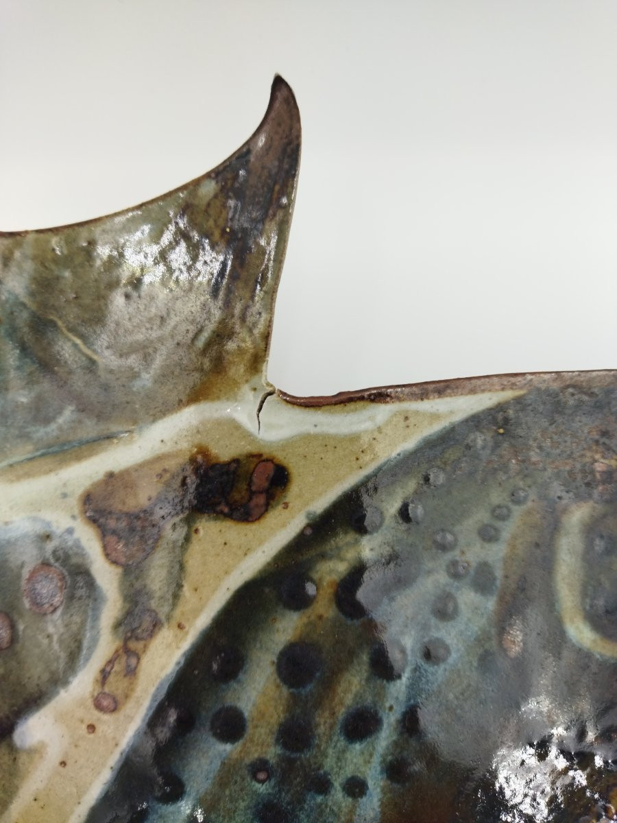 CÉRAMIQUE D'ART Artisanat manuel Grande Coupe Terre cuite Centre de table  Forme POISSON -photo-2