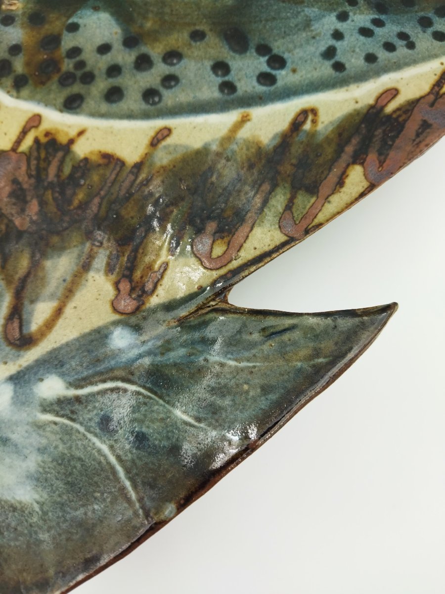 CÉRAMIQUE D'ART Artisanat manuel Grande Coupe Terre cuite Centre de table  Forme POISSON -photo-3