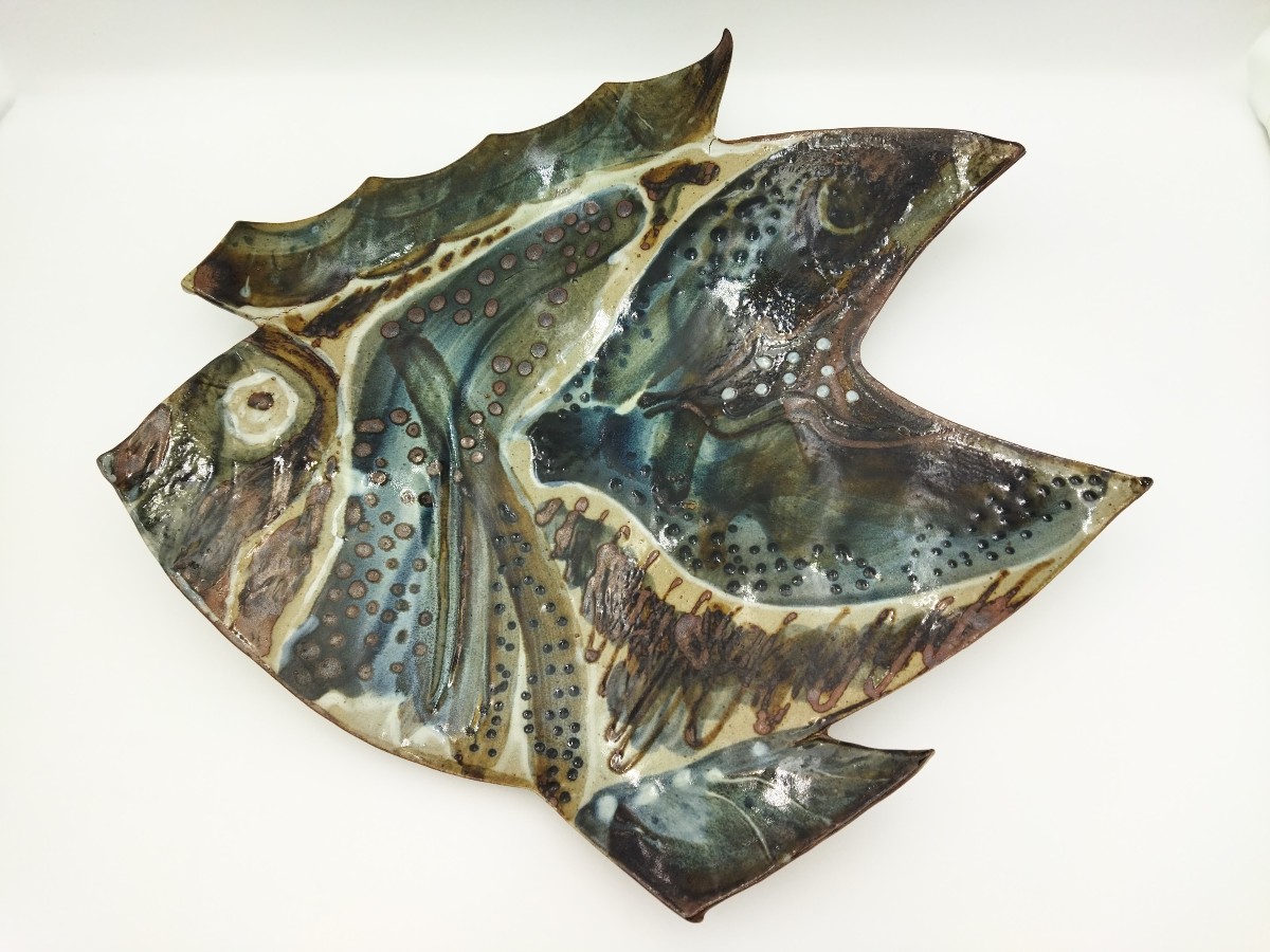 CÉRAMIQUE D'ART Artisanat manuel Grande Coupe Terre cuite Centre de table  Forme POISSON 