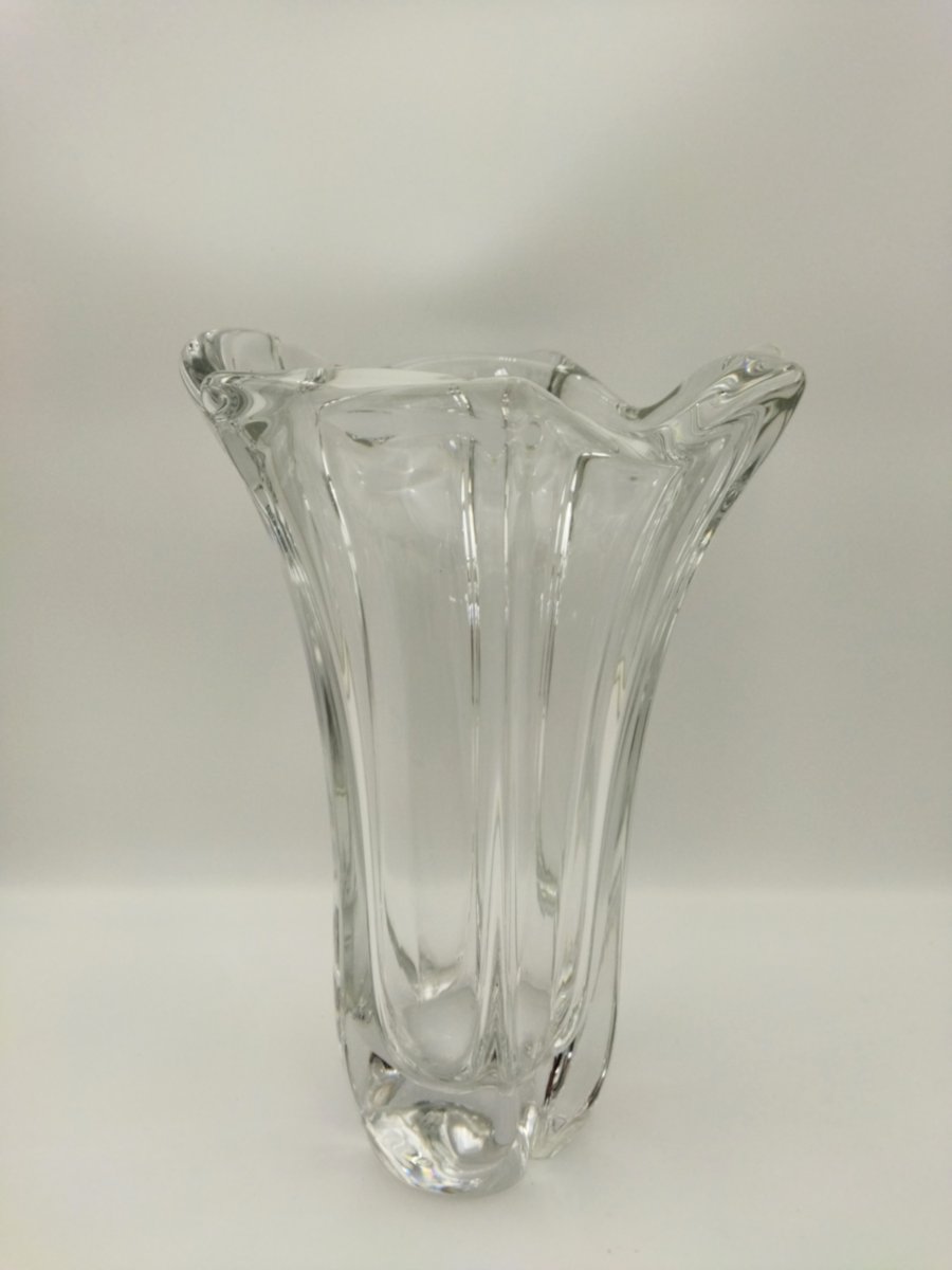 Daum France Large Crystal Vase With Scalloped Polylobed Neck, 32cm-photo-1