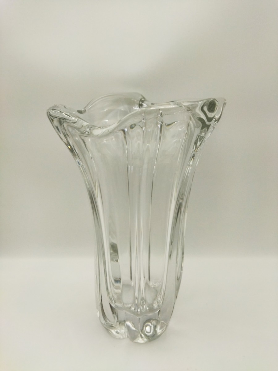 Daum France Large Crystal Vase With Scalloped Polylobed Neck, 32cm