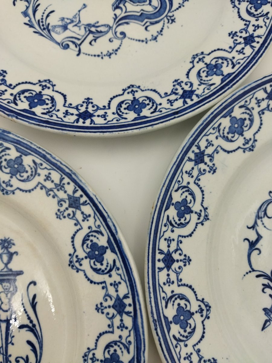 Vieillard Bordeaux 3 Antique Earthenware Plates, Berain Style Decoration, "moustiers" Model -photo-8