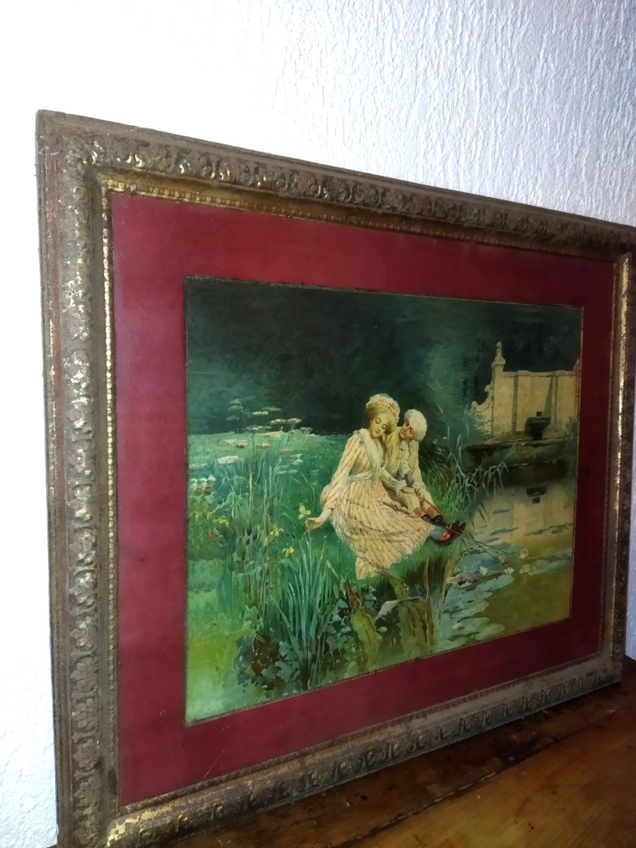 TABLEAU SUR MÉTAL Cadre Embouti Scènes romantique du XVIII Éditeur SIRVEN Toulouse Paris-photo-2