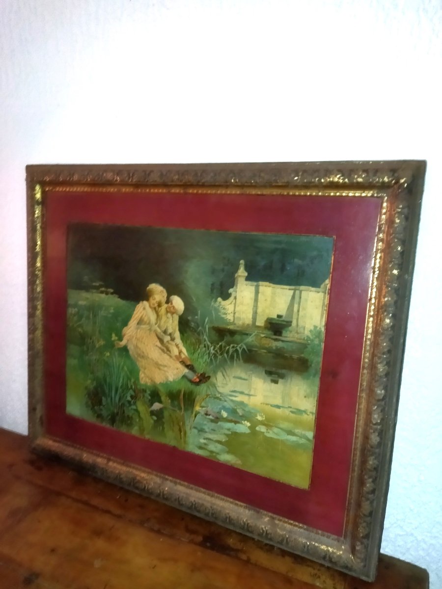 TABLEAU SUR MÉTAL Cadre Embouti Scènes romantique du XVIII Éditeur SIRVEN Toulouse Paris-photo-4