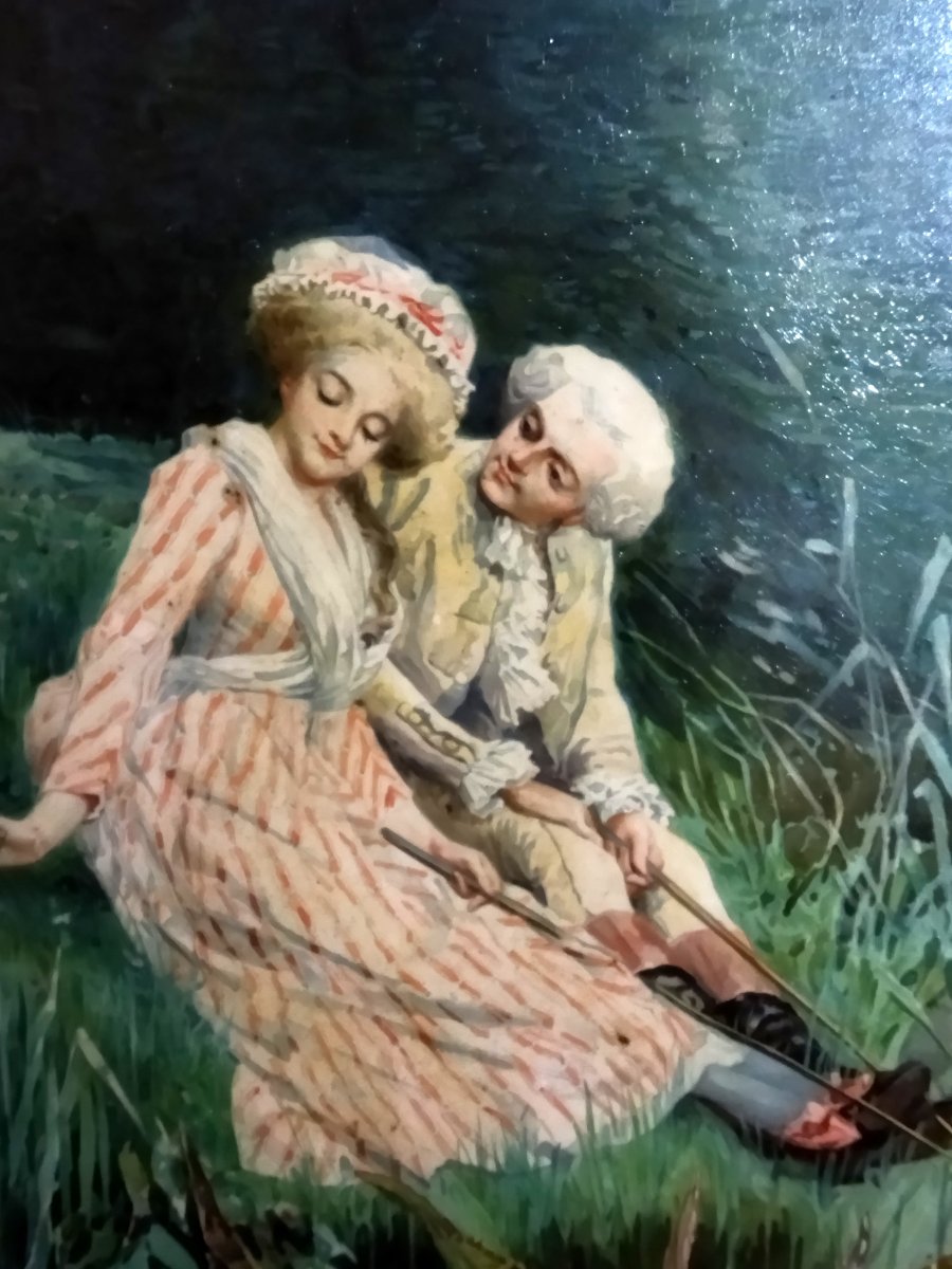 TABLEAU SUR MÉTAL Cadre Embouti Scènes romantique du XVIII Éditeur SIRVEN Toulouse Paris-photo-2