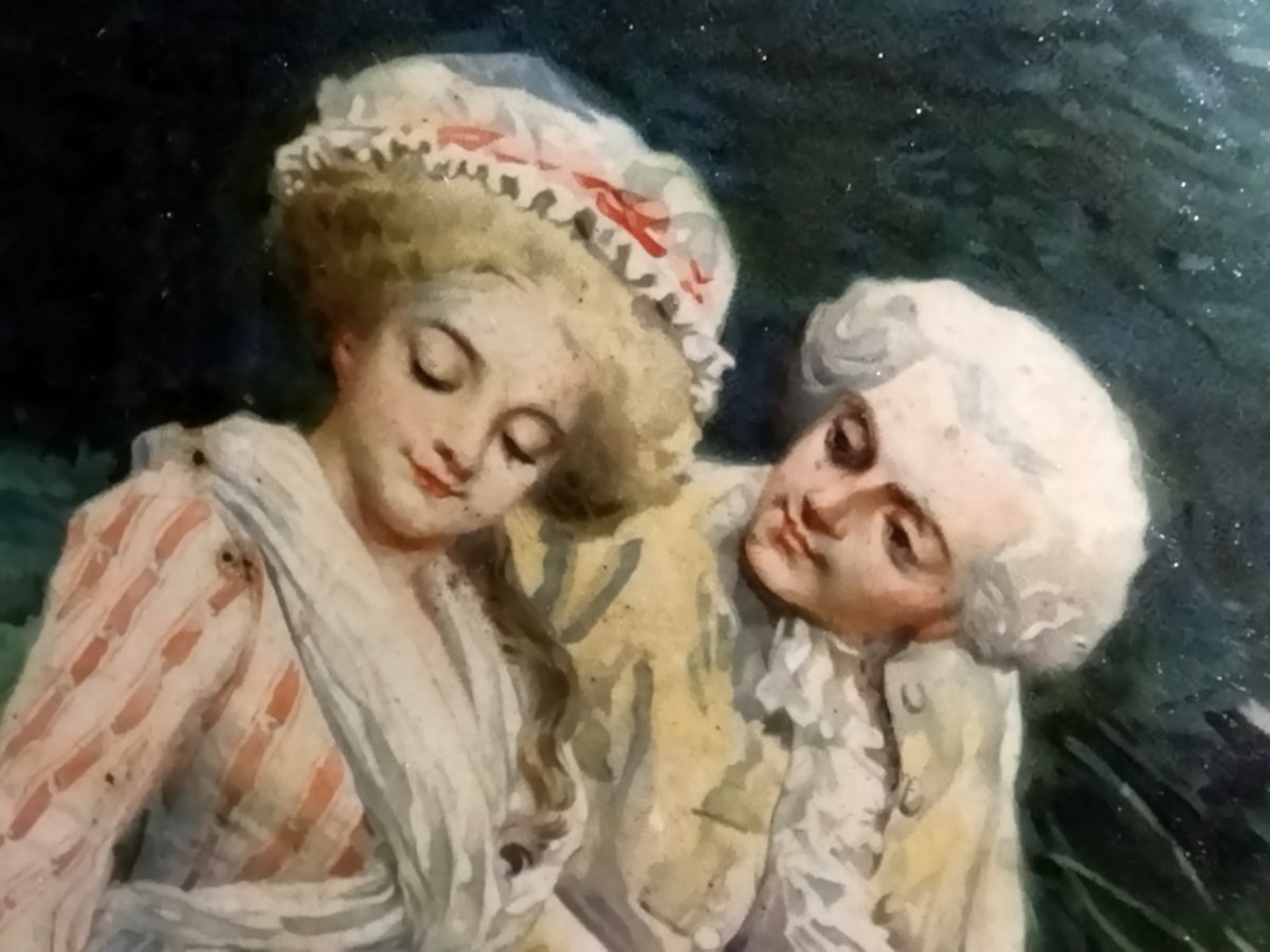 TABLEAU SUR MÉTAL Cadre Embouti Scènes romantique du XVIII Éditeur SIRVEN Toulouse Paris-photo-3