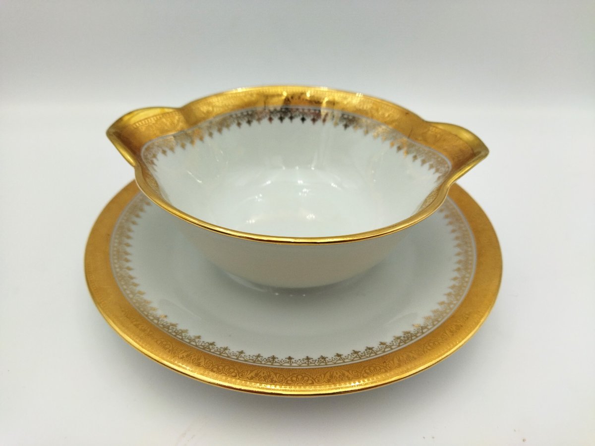 LIMOGES UNIC SAUCIERE Porcelaine dorée ART DE LA TABLE-photo-3