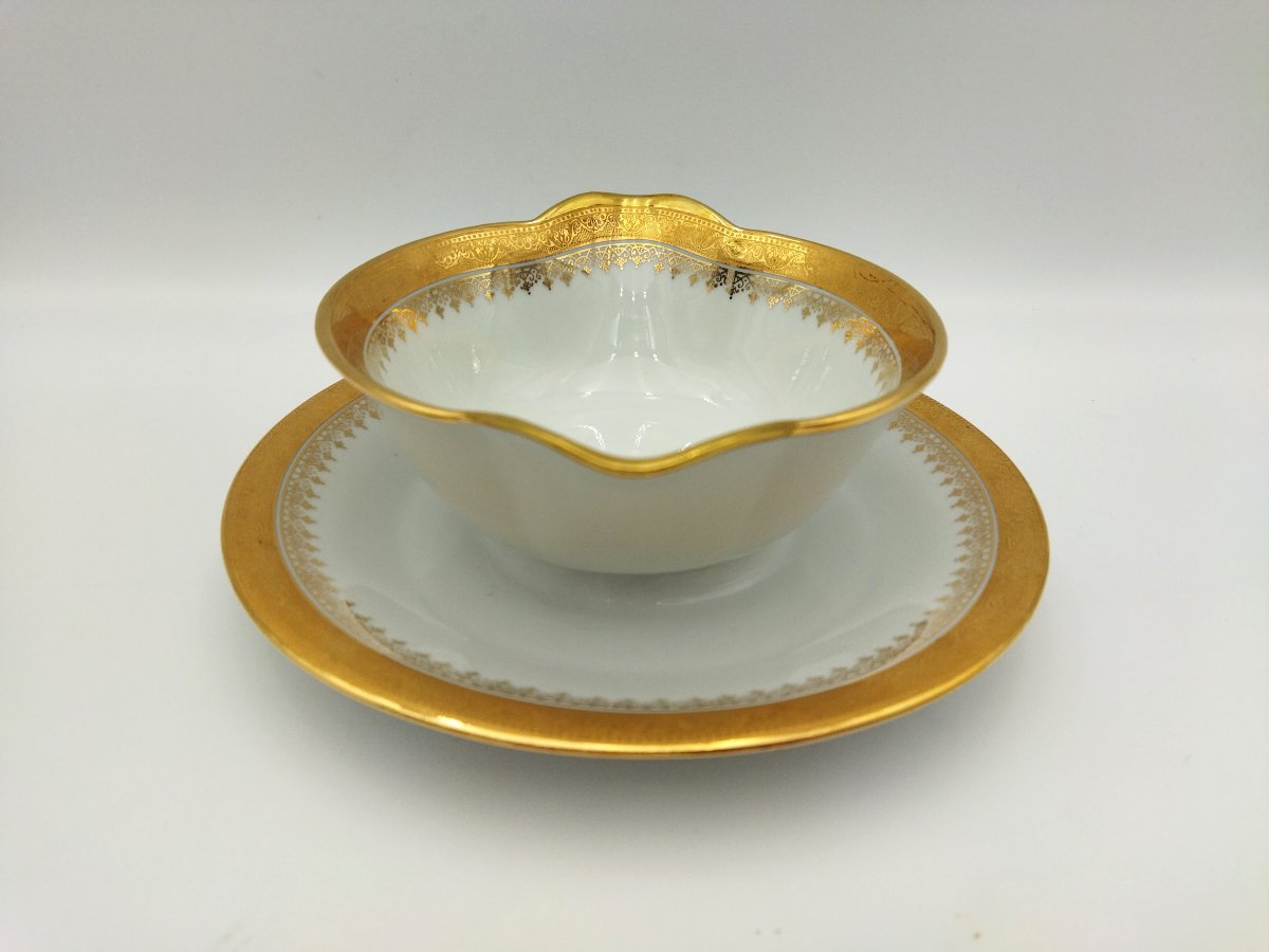 LIMOGES UNIC SAUCIERE Porcelaine dorée ART DE LA TABLE-photo-4