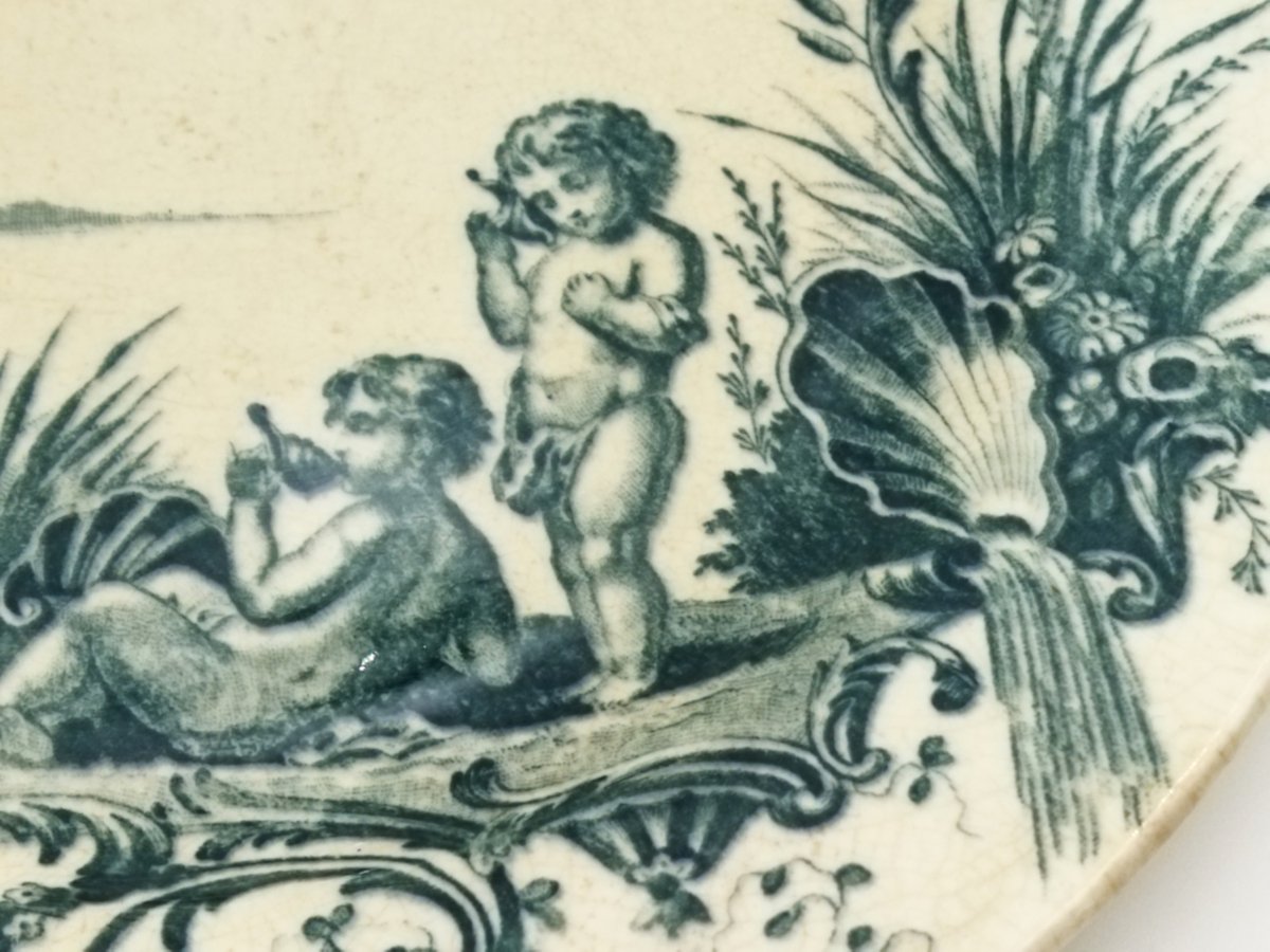 Vieillard Bordeaux Antique Earthenware Plate With Cherub Decoration "neptune" 19th Century-photo-1